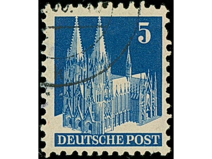 5 Pfg. dunkel(grau)ultramarin, Type V, gezähnt K 11¼ : 11 mit Wasserzeichen 3X (fallende Wellenlinien), gestempelt mit zwei v