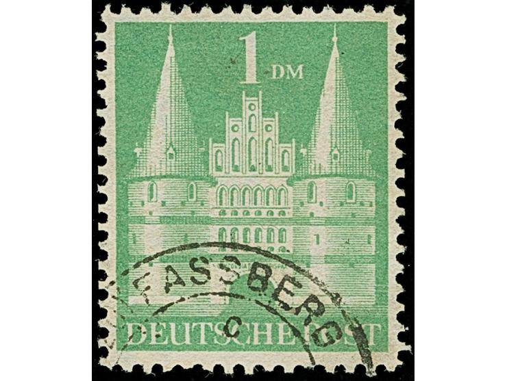 1 M. mittelgelblichgrün, Type I, gezähnt L 11 : 11½ und mit Wasserzeichen 1Z (Bogenfeld 427), sauber gestempelt mit verkürzte