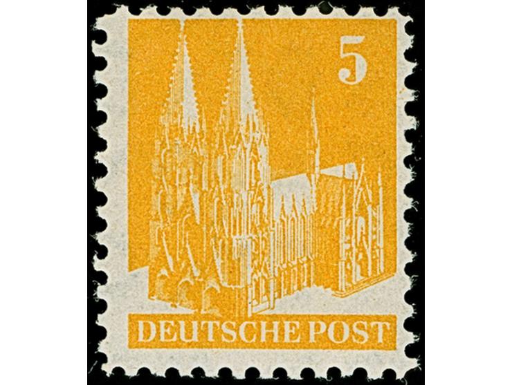 Nicht ausgegeben: 1948, Bauten 5 Pfg. gelb, Type I, gezähnt L 11 und mit Wasserzeichen 1W (Bogenfeld 390). Die postfrische Ma