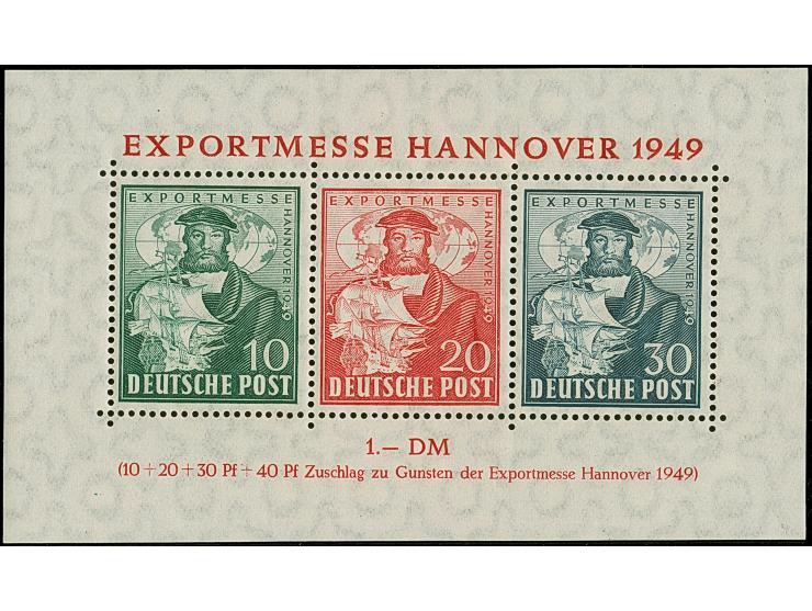 1949, Exportmesse Hannover-Block mit 30 Pfg. dunkelgrünlichgraublau, postfrisch und in einwandfreier Erhaltung, dreifach sign