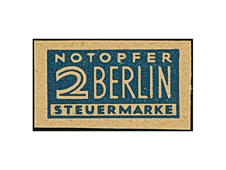 1948, Notopfermarke 2 Pfg. geschnitten auf hellchromgelbem Zwischenlagepapier ohne Wasserzeichen und ohne Gummierung. Die Mar