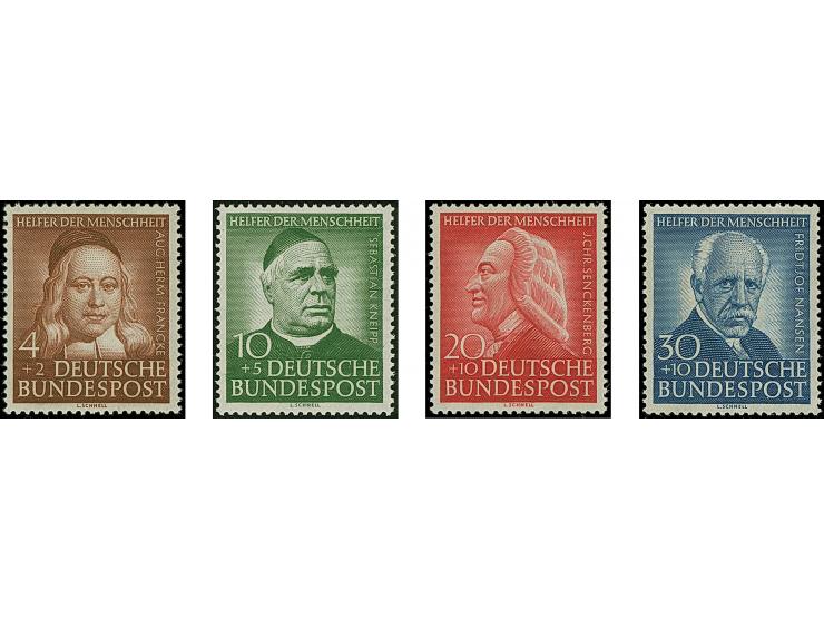 1951, Einzelfarbandrucke Wohlfahrt 4-30 Pfg. je mit Wasserzeichen 4 W und mit leuchtkräftigen, ausdrucksvollen Farben, postfr