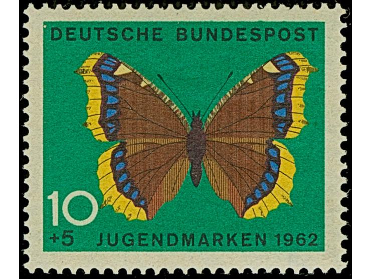 1962, Schmetterlinge 10 Pfg. ohne Wasserzeichen, postfrisch mit Farbspuren, in einwandfreier Erhaltung, jeweils doppelt signi