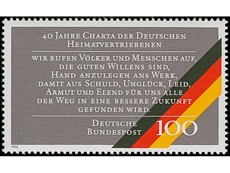 1990, unverausgabte Charta der deutschen Heimatvertriebenen 100 Pfg. mit einem übergroßen Versal-D, postfrisch und in tadello