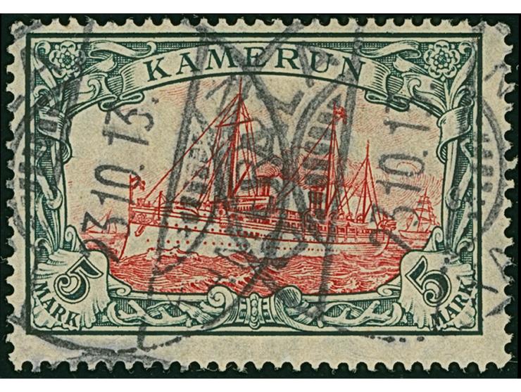 1913, Friedensdruck Kaiseryacht &nbsp;5 M. mit Wasserzeichen, mit zwei Stempeln “DUALA KAMERUN 23.10.13”, in tadelloser Erhal