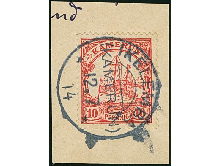 “IKELEMBA (KAMERUN) 12.7.” sehr klar und komplett auf Kaiseryacht 10 Pfg. mit Wasserzeichen auf Briefstück in tadelloser Erha