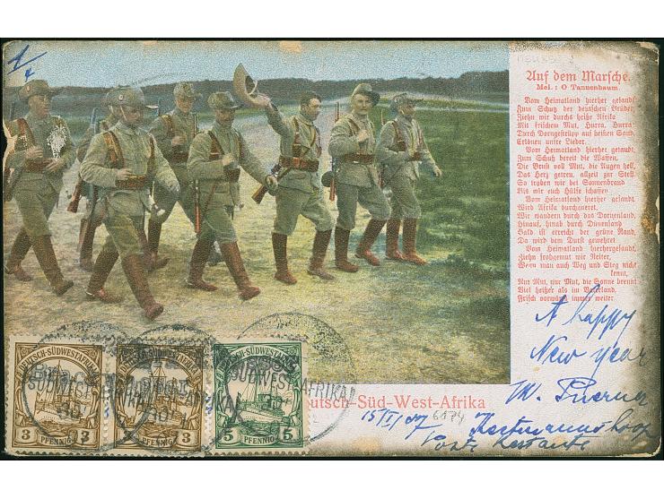 “Brackwasser” schwarzer L1 und Wanderstempel vom 30.1.07 mehrfach auf Kaiseryacht 3 Pfg. im Paar ohne Wasserzeichen und 5 Pfg