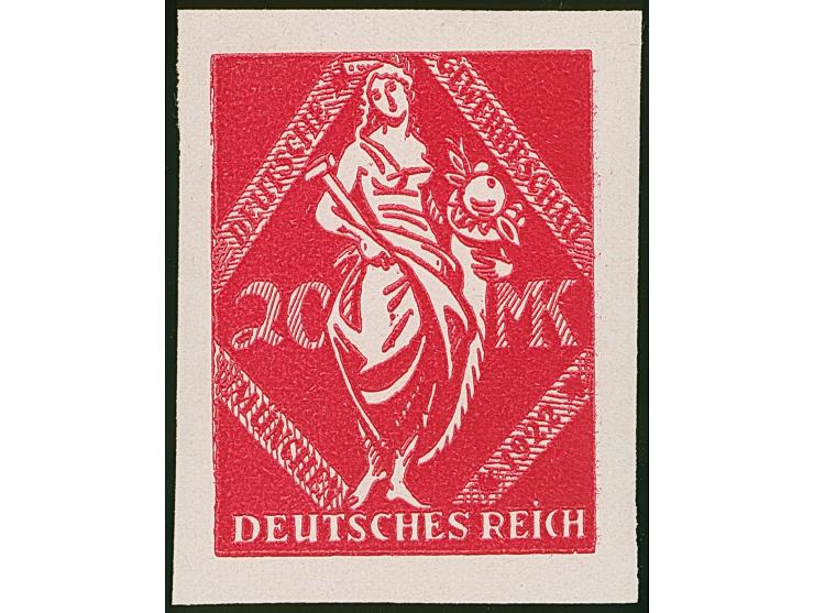 1922, Gewerbeschau München 20 Mark, sieben verschiedenfarbige ungezähnte Essays im Großformat auf Kunstdruckpapier ohne Gummi