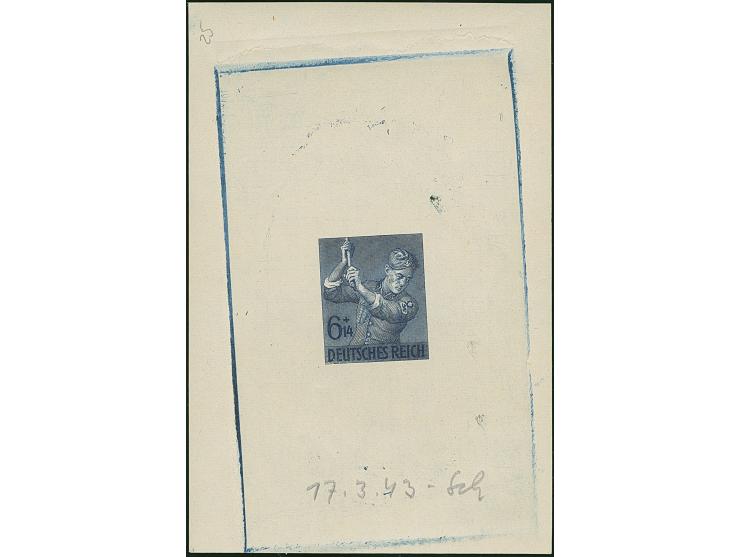 1943, Arbeitsdienst 6 Pfg. &nbsp;als ungezähnter Probedruck in Blauschiefer als Einzelabzug im Blockformat (76 x 113 mm) mit 