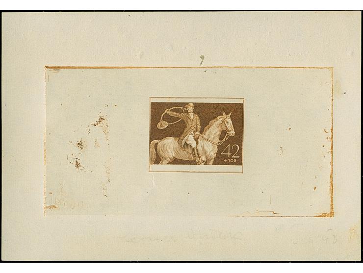 1943, Das Braune Band 42 Pfg. als ungezähnter Probedruck in Schwärzlichgelbbraun als Einzelabzug ohne Inschrift im Blockforma