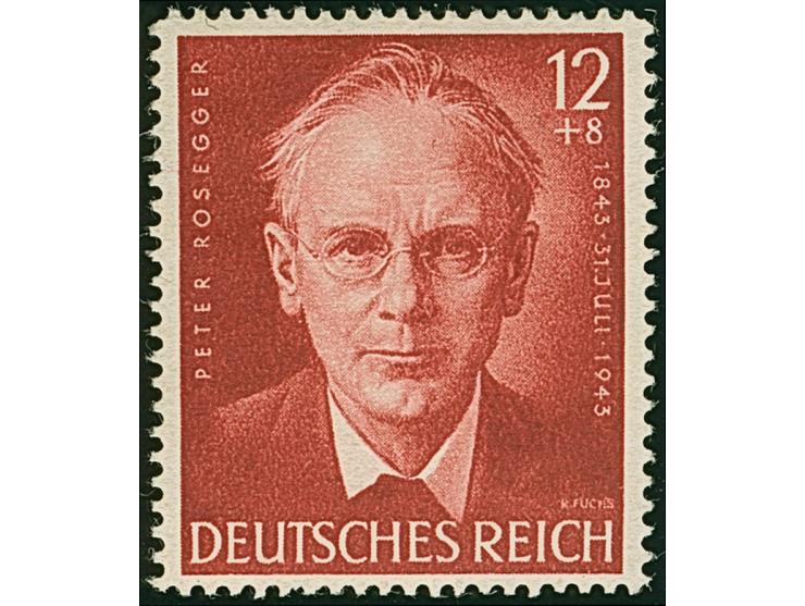 1943 100. Geburtstag von Peter Rosegger 12 Pfg. &nbsp;als gezähnter Probedruck in Dunkelbräunlichrot mit Linienzähnung L 14½,