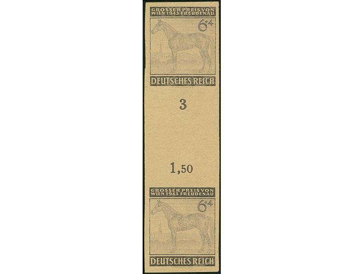 1943, Großer Preis von Wien 6 Pfg. als ungezähnter Probedruck auf dünnem, gelblichem Kunstdruckpapier im senkrechten Zwischen