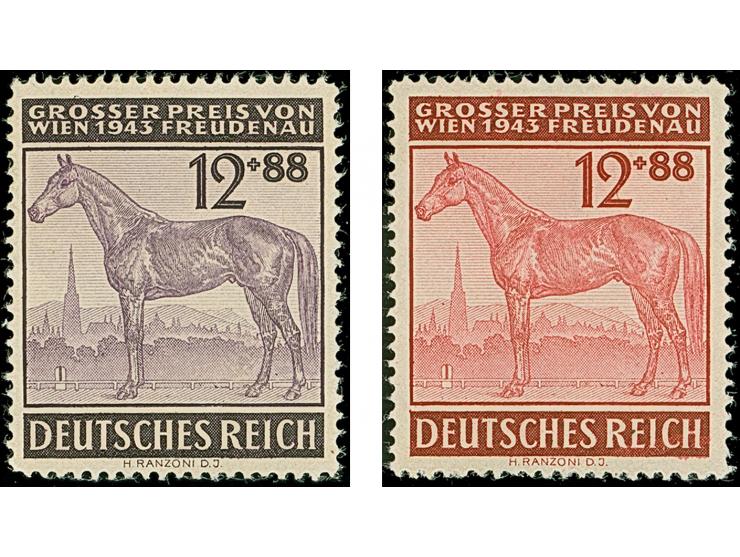 1943, Großer Preis von Wien 12 Pfg. &nbsp;als gezähnte Probedrucke in Rotschwarz bzw. Bräunlichkarmin, ungebraucht ohne Gummi