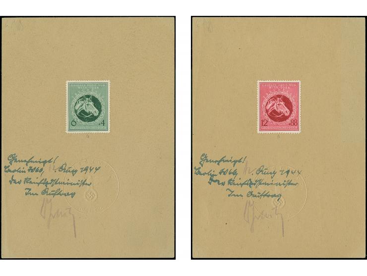1944, Großer Preis von Wien 6 Pfg. und 12 Pfg. als gezähnte Probedrucke in Schwarzbläulichgrün bzw. in Dunkelrotkarmin auf zw