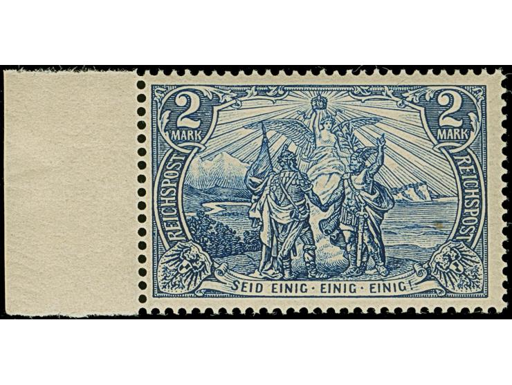 1900, Reichspost 2 M., Type II. mit linkem Seitenrand (oben minimal angetrennt), postfrisch und in tadelloser Erhaltung, unsi