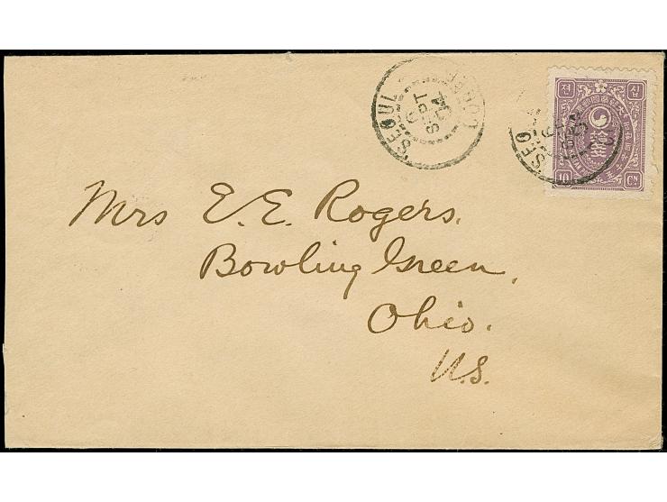 10 ch. neatly tied by cds. “SEOUL 6 SEPT 04” to envelope to USA with reverse arrival “BOWLING GREEN OHIO OCT 14 1904”, the ba