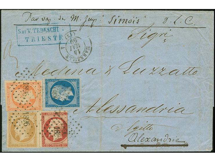 ITALY CAMPAIGN: 1859, folded lettersheet to Alexandria, Egypt, written in Triest and transmitted via forwarding agent to Fran