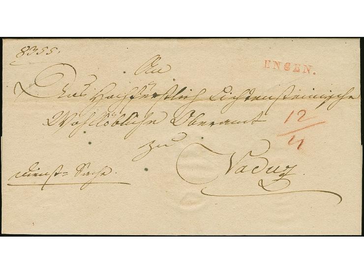 1828, datierte Dienstbriefhülle mit rotem L1 “ENGEN” an das Oberamt in Vaduz, Liechtenstein, taxiert “12/4”