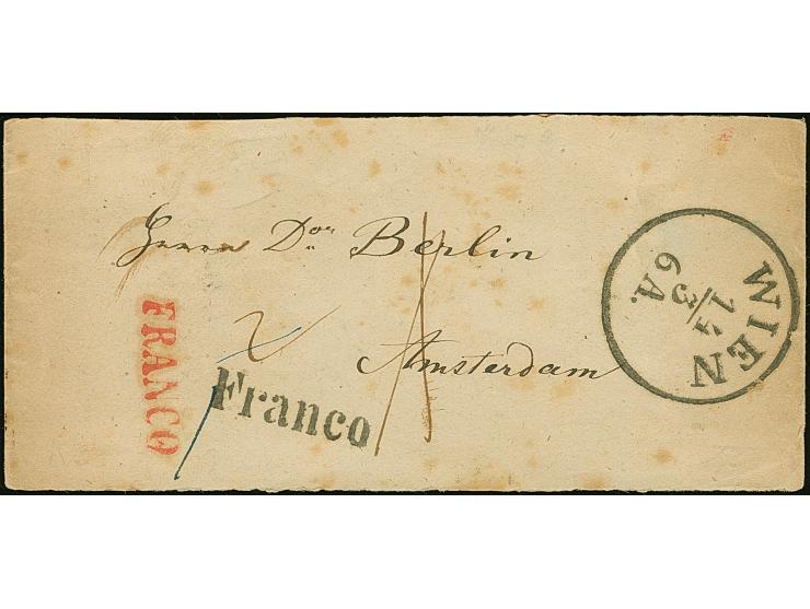 1852 (ca.), Streifband aus “WIEN 14-3” nach Amsterdam mit nebengesetztem schwarzen und rotem “FRANCO”, rückseitig L2 “KK FIL 