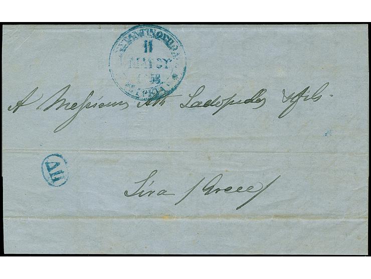 1853, entire letter from Braila, privately carried to Constantinopel and from here posted to Syros, with arrival mark. Small 