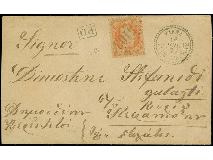 "GALATZ MOLDAVIE 18 JUIL 72", blue dotted c.d.s. as arrival mark on reverse of lettersheet from Varna, franked with Napoleon 