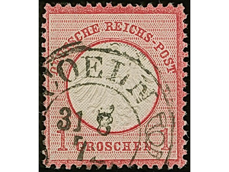 “COELN 31.8.72” (Spalink 4-6N3) klar auf loser Marke kleiner Schild 1 Gr. karmin. Die farbfrische Marke ist gut geprägt, gut 