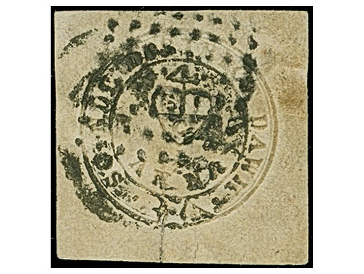 1852, Scinde Dawk 1 a. white, good to large margins, cancelled by diamond of dots. At base tear reaching into the design (clo