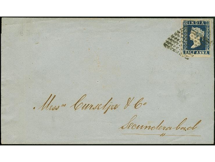 1854, Lithographs, ½ a. indigo, die I, good to large margins, tied by diamond of dots to letter sheet (2 side flaps missing) 