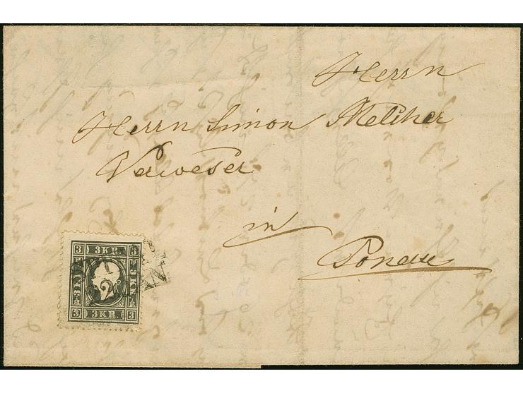 3 Kr. schwarz, Type Ib, sauber entwertet durch Stempel “SPITTAL 22 JAN." auf komplettem Faltbrief nach Donau und innen datier