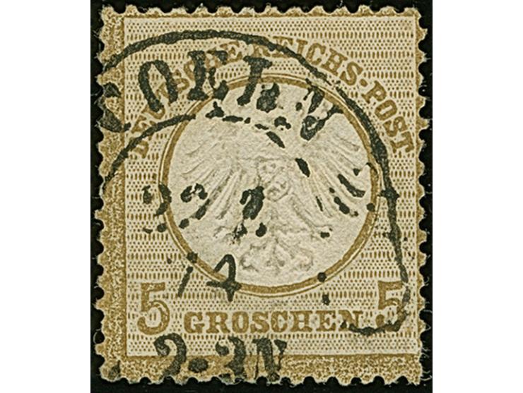 “COELN 22.2.74” (Spalink 4-13y1) recht klar auf loser Marke kleiner Schild 5 Gr. ockerbraun. Die farbfrische Marke ist gut ge