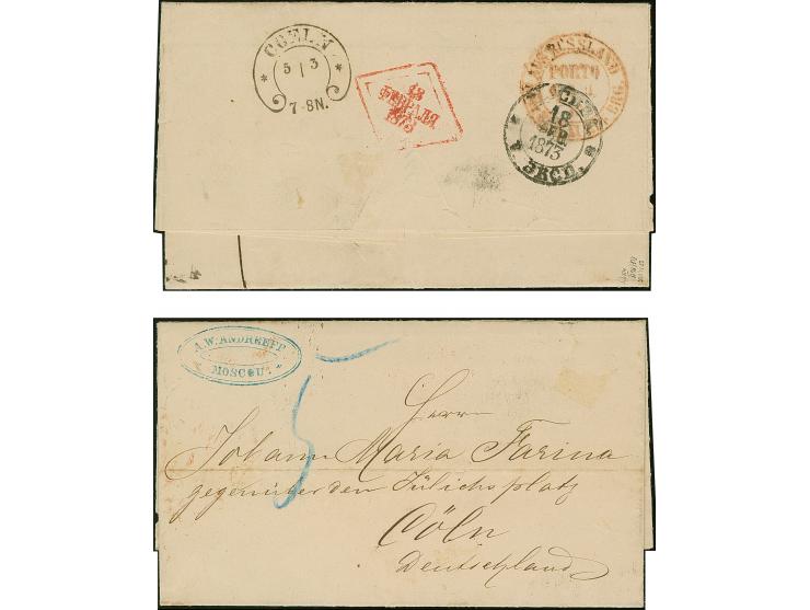 “COELN** 5/3 (73)” (Spalink 4-16M) sehr klar mit hochstehendem Trennstrich als Ankunftsstempel rückseitig auf unfrankiertem, 