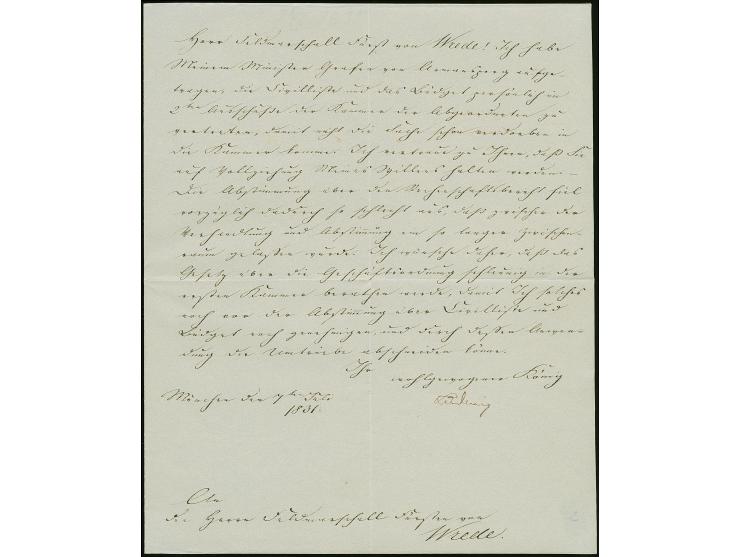 1831, Ludwig I., König von Bayern, eigenhändige Unterschrift auf einseitigem Schreiben an den Feldmarschall Fürst von Wrede.