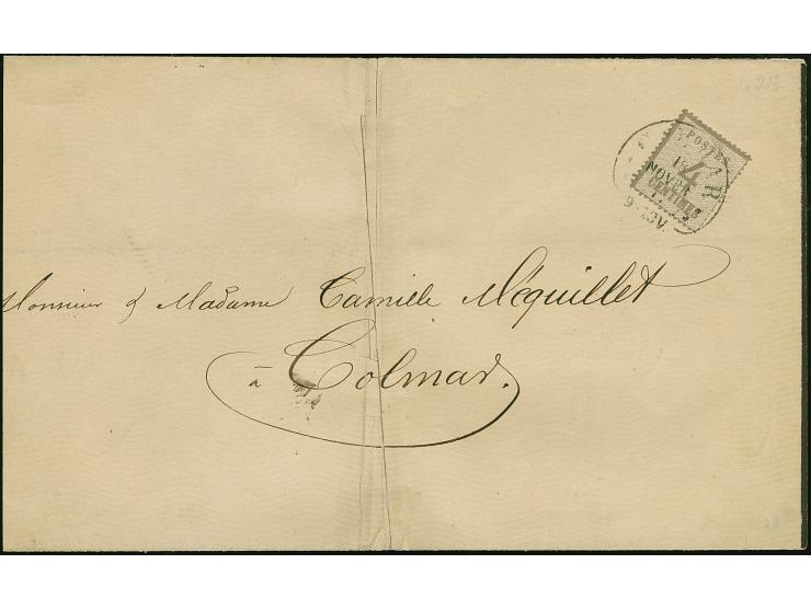 “COLMAR 18.NOVBR.71” (Spalink 5-1) recht klar auf 4 C. lilagrau, Netzwerk mit Spitzen nach oben, auf Drucksachen-Streifband i