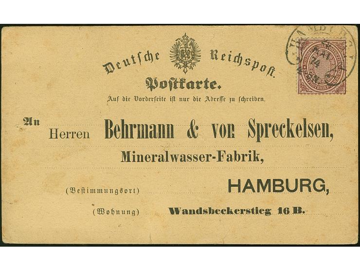“HAMBURG I.A. 25.MAI.1874” (Spalink 17-1) recht klar auf Norddeutscher Postbezirk Stadtpost-Marke (½ Sch.) gezähnt privat ged