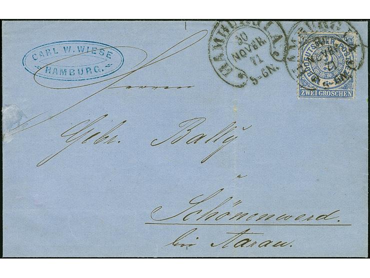 HAMBURG I.A. 30.NOVR.71" (Spalink 17-2) recht klar auf Norddeutscher Postbezirk 2 Gr. gezähnt als tarifgerechte Einzelfrankat