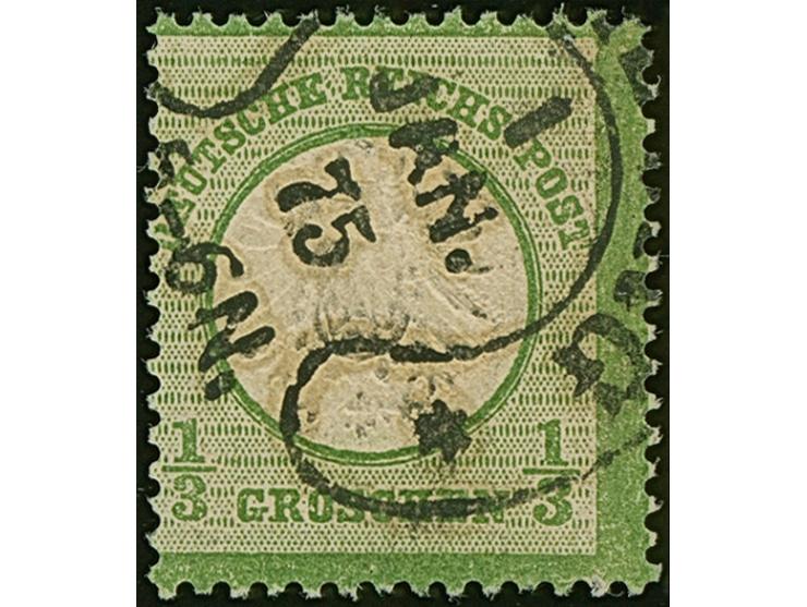 “HAMBURG** 1.JAN.75” (Spalink 17-6) sehr klar auf loser Marke großer Schild ⅓ Gr, dunkelgraugrün. Die farbfrische Marke ist g