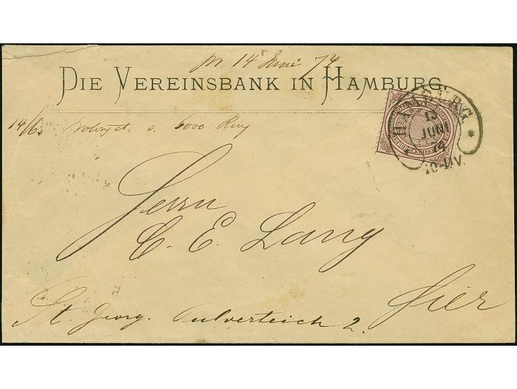 “HAMBURG** 13.JUNI.74” (Spalink 17-6) klar auf Norddeutscher Postbezirk Stadtpostmarke (½ Sch.) gezähnt auf Ortsbrief “Die Ve