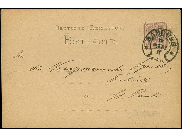 “HAMBURG** 19.MÄRZ.77” (Spalink 17-7N) klar auf Ganzsachenkarte 5 Pfge als Ortskarte nach St. Pauli mit Ankunftsstempel, in e