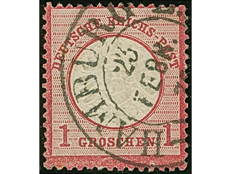 “HAMBURG-L.E. 23.FEBR.75” (Spalink 17-15) klar auf loser Marke großer Schild 1 Gr. karmin. Die farbfrische Marke ist deutlich