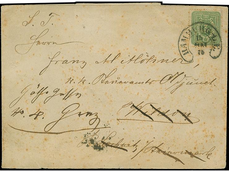 “HAMBURG-L.E. 15.MAI.75” (Spalink 17-15y) klar auf 3 Pfge gelblichgrün als tarifgerechte Einzelfrankatur auf Drucksachen-Stre