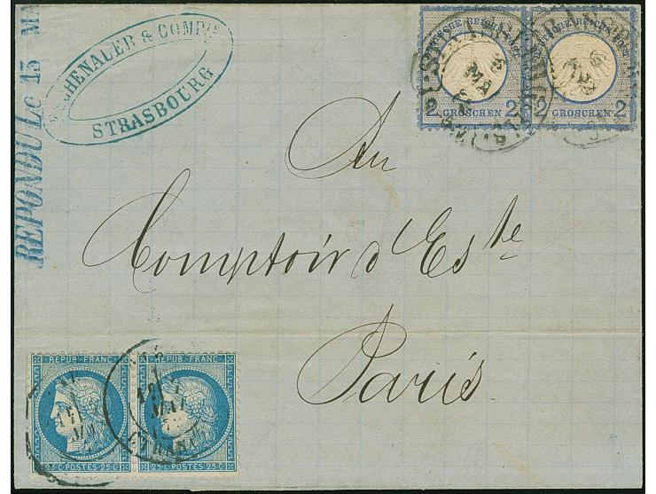 “STRASSBURG i. ELS. 6.MAI.72” (Spalink 36-1) zweimal recht klar auf waagerechtem Paar kleiner Schild 2 Gr. grauultramarin auf