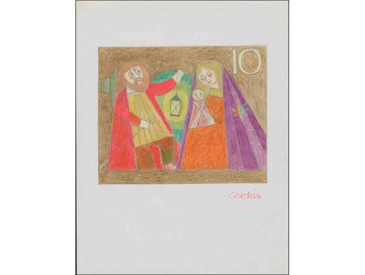 1972, Weihnachtsmarke 30 Pfg. als Entwurf, 24 farbige Skizzen im kleineren Format mit verschiedenen Motiven und mit Wertangab