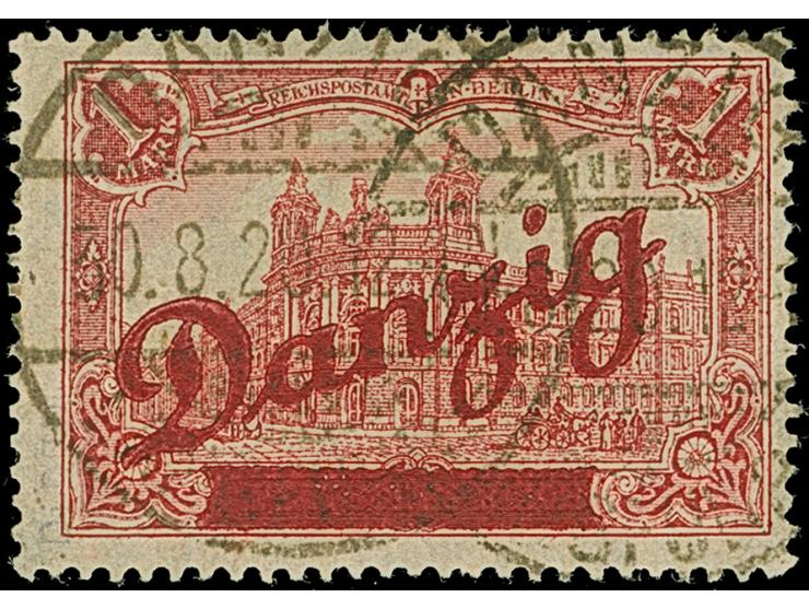 1920, großer Innendienst 1 M. mit zeitgerechter Entwertung “DANZIG-Langfuhr c 30..08.20”, in einwandfreier Erhaltung. Ein sch