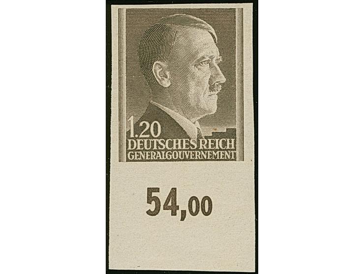1942, Hitler 1,20Zl., ungezähntes Unterrandstück, postfrisch, tadellos, unsigniert mit Fotoattest Brunel (2025)