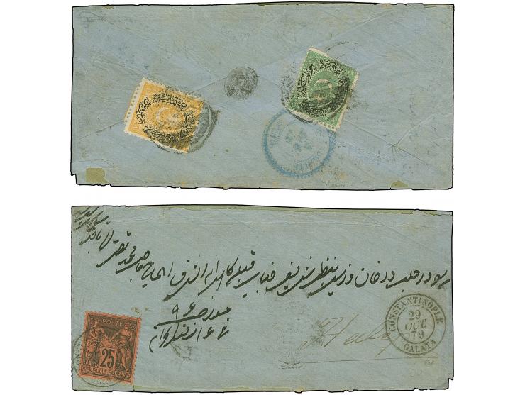 1879, 25 c. black on red rose tied to envelope by CONSTANTINOPLE GALATA 29/OCT/79, bilingual cds., adressed to Aleppo, on rev