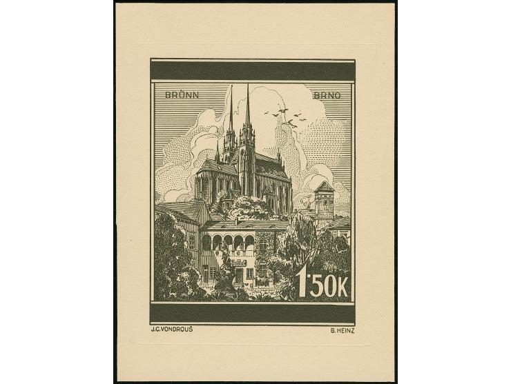 1939, Landschaften Landesmuseum Brünn 1,50K., Entwurfszeichnung, schwarzer Druck auf Büttenpapier (128x175mm), aus dem Erinne