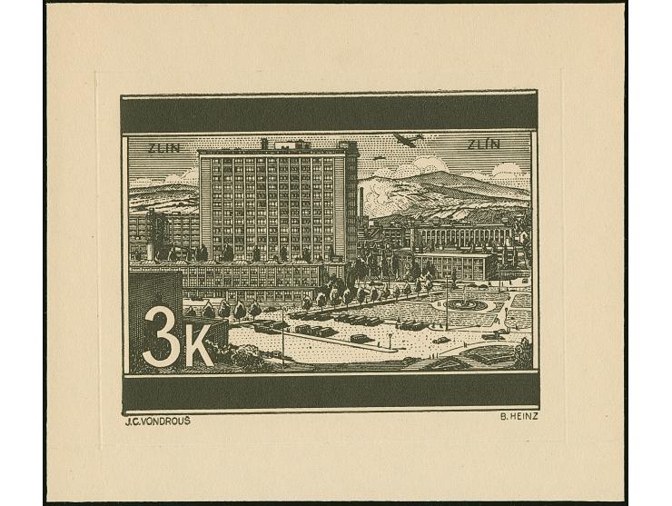 1939, Landschaften Schuhfabrik Bata, Zlin 3K., Entwurfszeichnung, schwarzer Druck auf Büttenpapier (132x115mm), aus dem Erinn