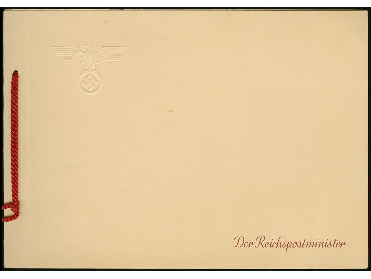 1943, Ministerbuch “Europäischer Postkongress" (210x146mm), oben links mit Hoheitszeichen-Trockensiegel, rote Kordel, insgesa