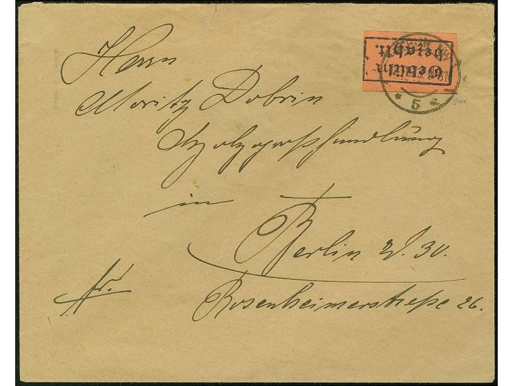 1923, Gebührenzettel mit violettem Stempel “Gebühr bezahlt”, mit übergehendem Stempel “BERLIN NW5 12.11.23” auf Ortsbrief, le