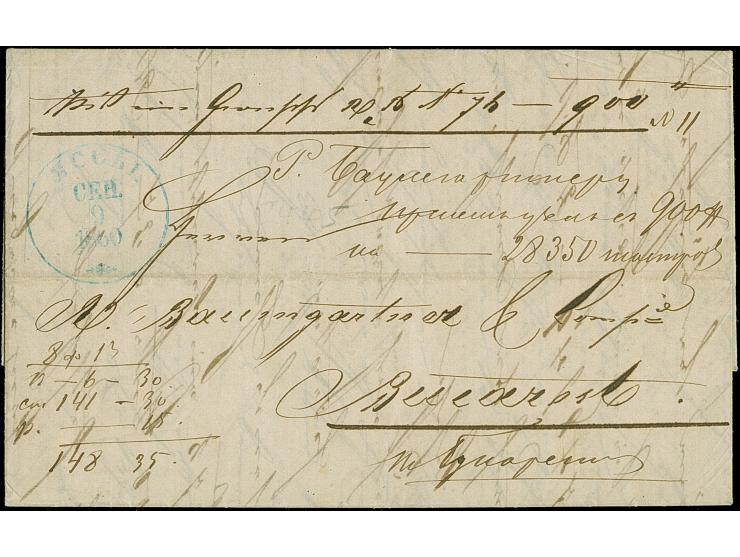 1860, “YASSI SEP. 9 1860”, Cyrillic datestamp mit fleuron (Tchilinghirian Type 9), fair strike in blue on entire letter to Bu